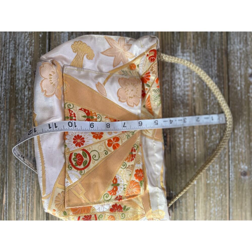 Vintage Japanese Silk Obi Clutch Bag Gold Floral Kawaii Coquette Aesthetic Purse - Picture 10 of 10